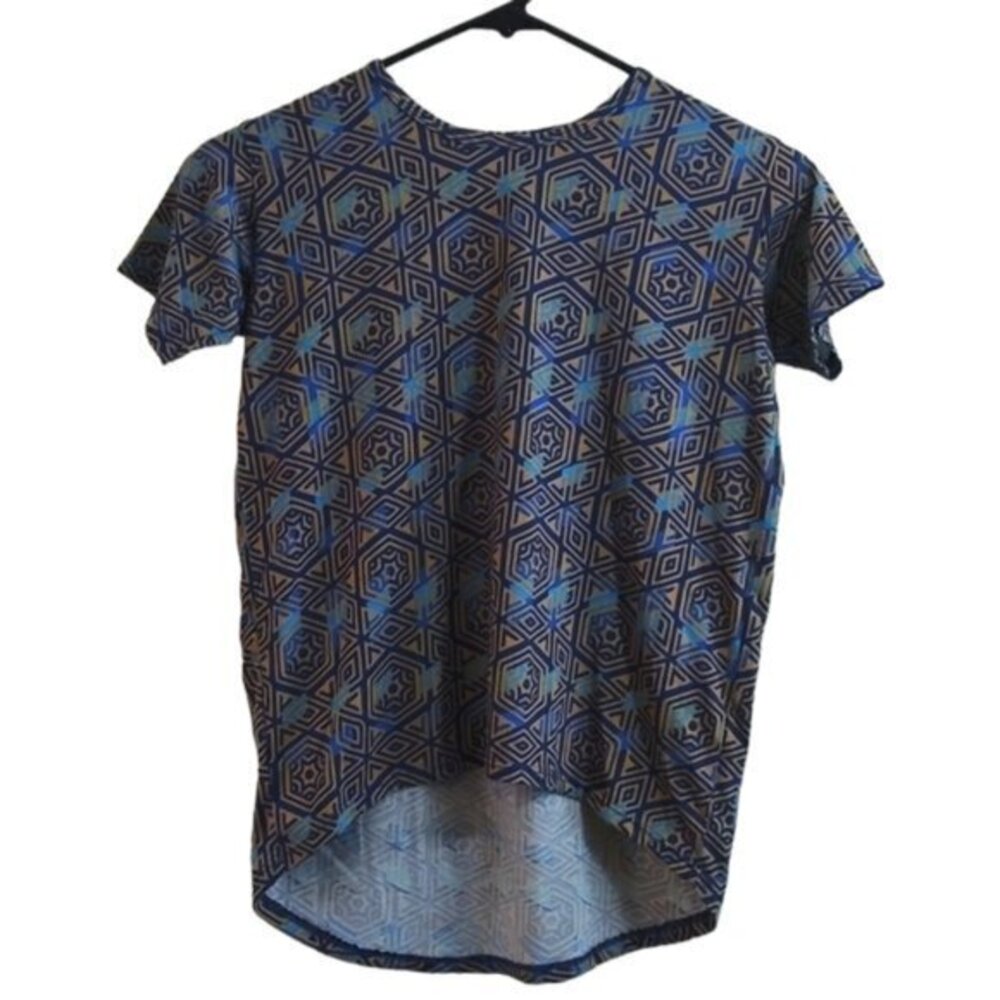 Girl's Lularoe Navy Blue/Tan Irma Shirt Size 8 EUC #C49